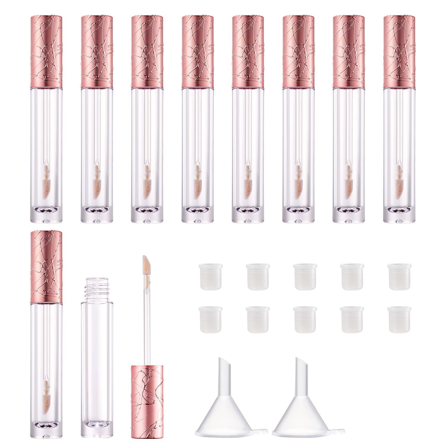 10Pcs Refillable Empty Lip Gloss Tubes with Wand, 6ml Lip Gloss Containers Cosmetic Transparent Lip Gloss Bottles with Stoppers, Making Kit Lipstick Bottle for DIY Lip Glaze Samples(Champagne)