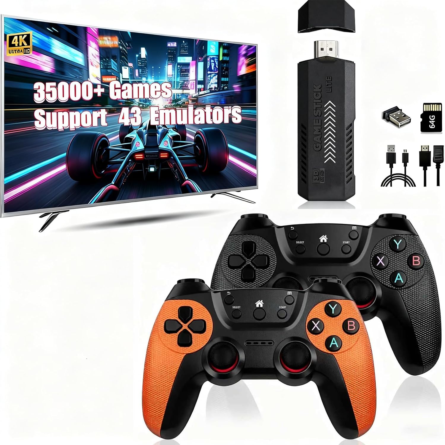 X2 Pro Game Stick, 4K Retro Games Console 64G Built-in 30000+ Games 30+ Emulators, Plug and Play Emulator Video Stick for TV, with 2.4G Wireless Controller