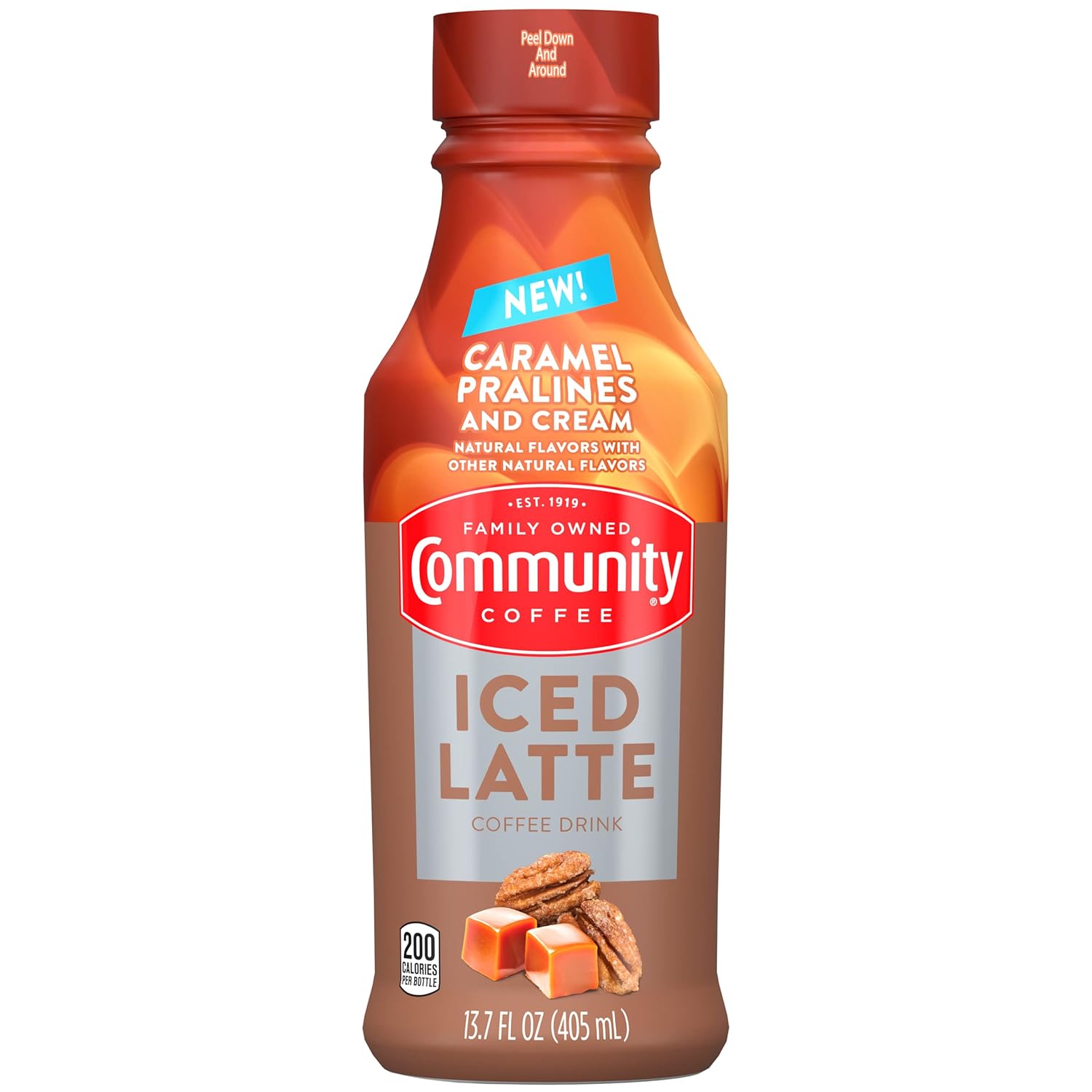 Community Coffee Caramel Pralines and Cream Iced Latte Ready To Drink, 13.7 Ounce Bottle