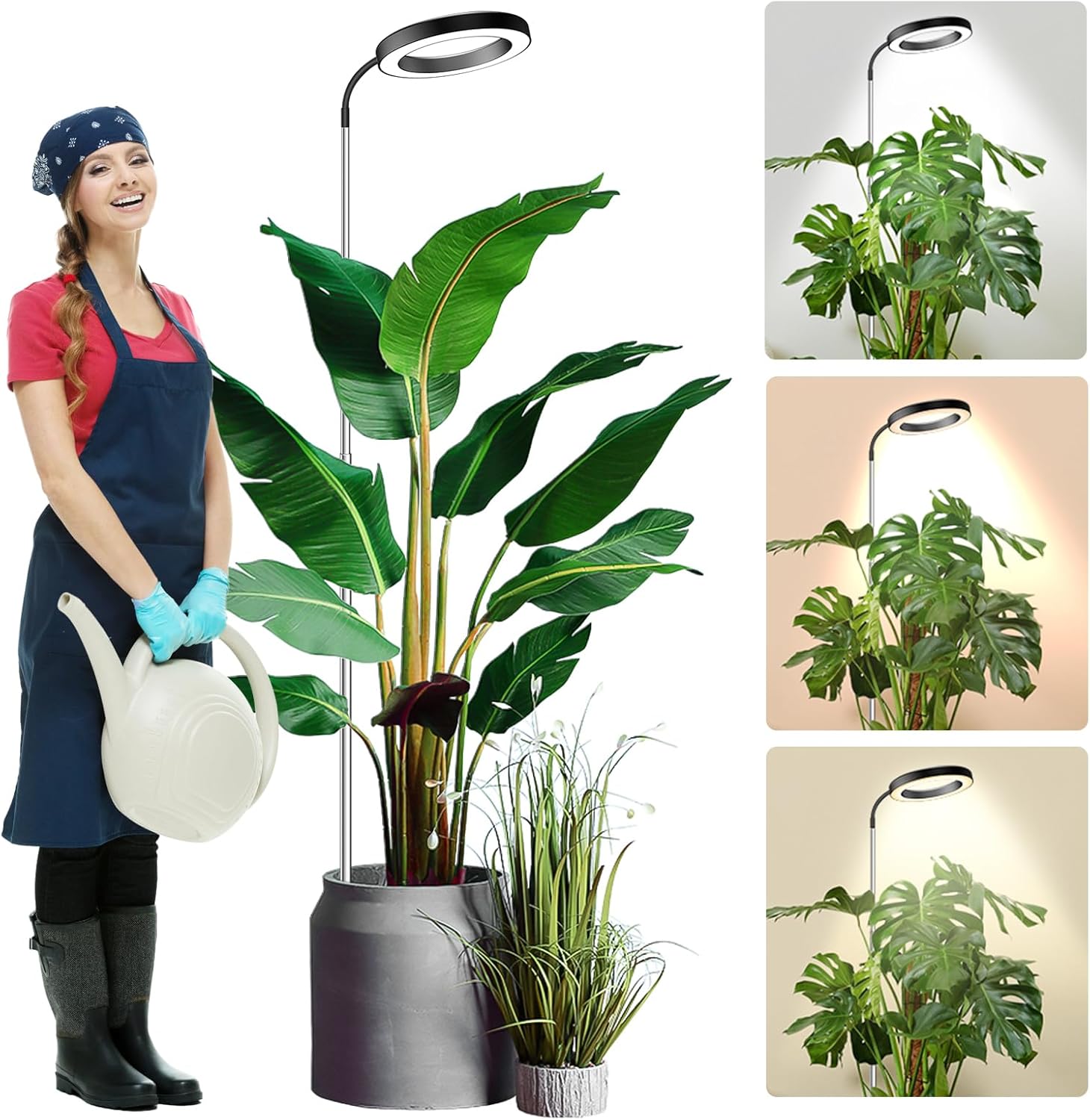 Wolezek Grow Lights - 80 LED Full Spectrum, 65in Plant Lights with 360° Gooseneck, 3 Color, 6/12/16H Timer, 5 Brightness, Height Adjustable, Black