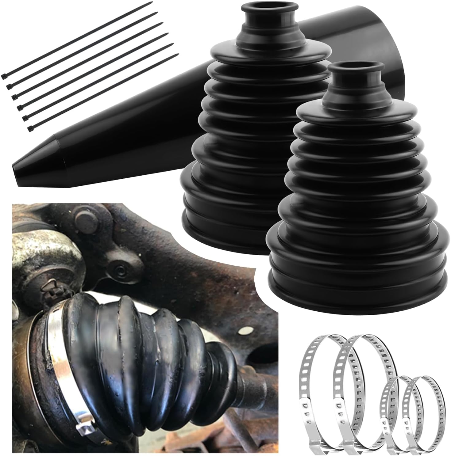 2PCS CV Boot Repair Kit with Expander Tool and Clamps,Silicone CV Axle Boot Repair Kit for 2.32" 2.86" 3.46" Calibers,Universal Tie Rod Boots for Joint Dustproof and Waterproof
