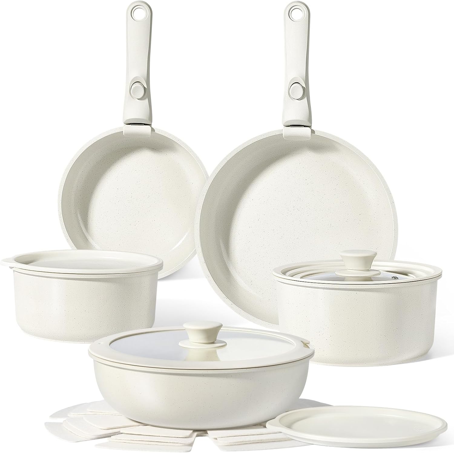 GiPP Pot and Pan Set with Detachable Handle, 15Pcs Induction Cookware Sets with Ceramic Non-Stick Coating, Stackable Cooking Pots Set, Mobile Cookware for All Stove Types, Oven Safe