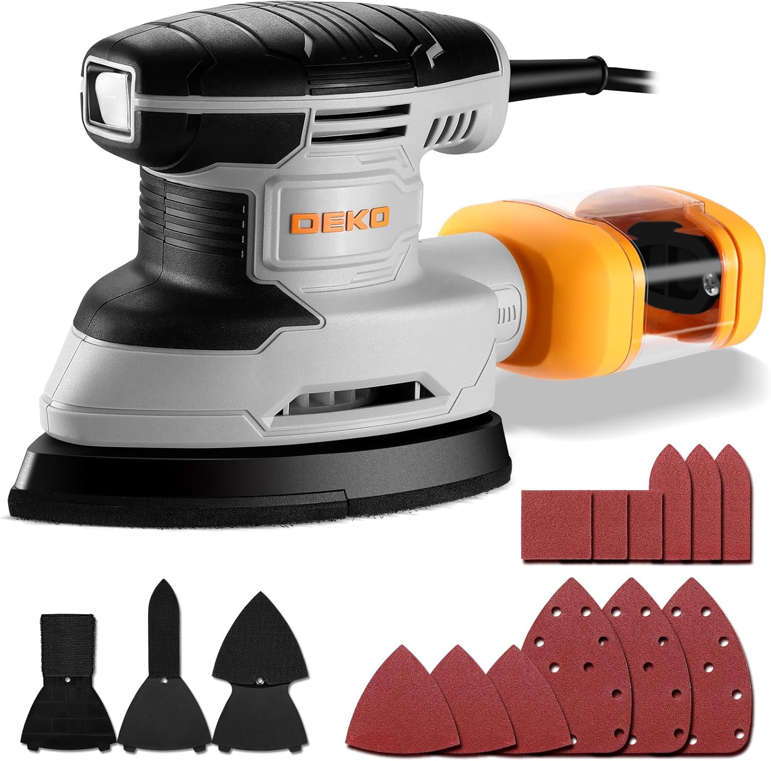 Detail Sander: DEKOPRO Multi-Function Mouse Sander Electric Sander Tool Corded Palm Sanders with Dust Collector, 3 Additional Attachments &12pc Sandpapers for Sanding,Polishing,Removing Paint in Home