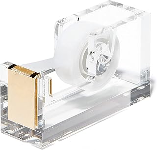 OfficeGoods Modern Acrylic Tape Dispenser - Non-Slip Rubber Holder Bottom- Appealing Design, Perfect for Home, School or Office Desk - Holds Small, Standard, Large Tape Rolls - Gold