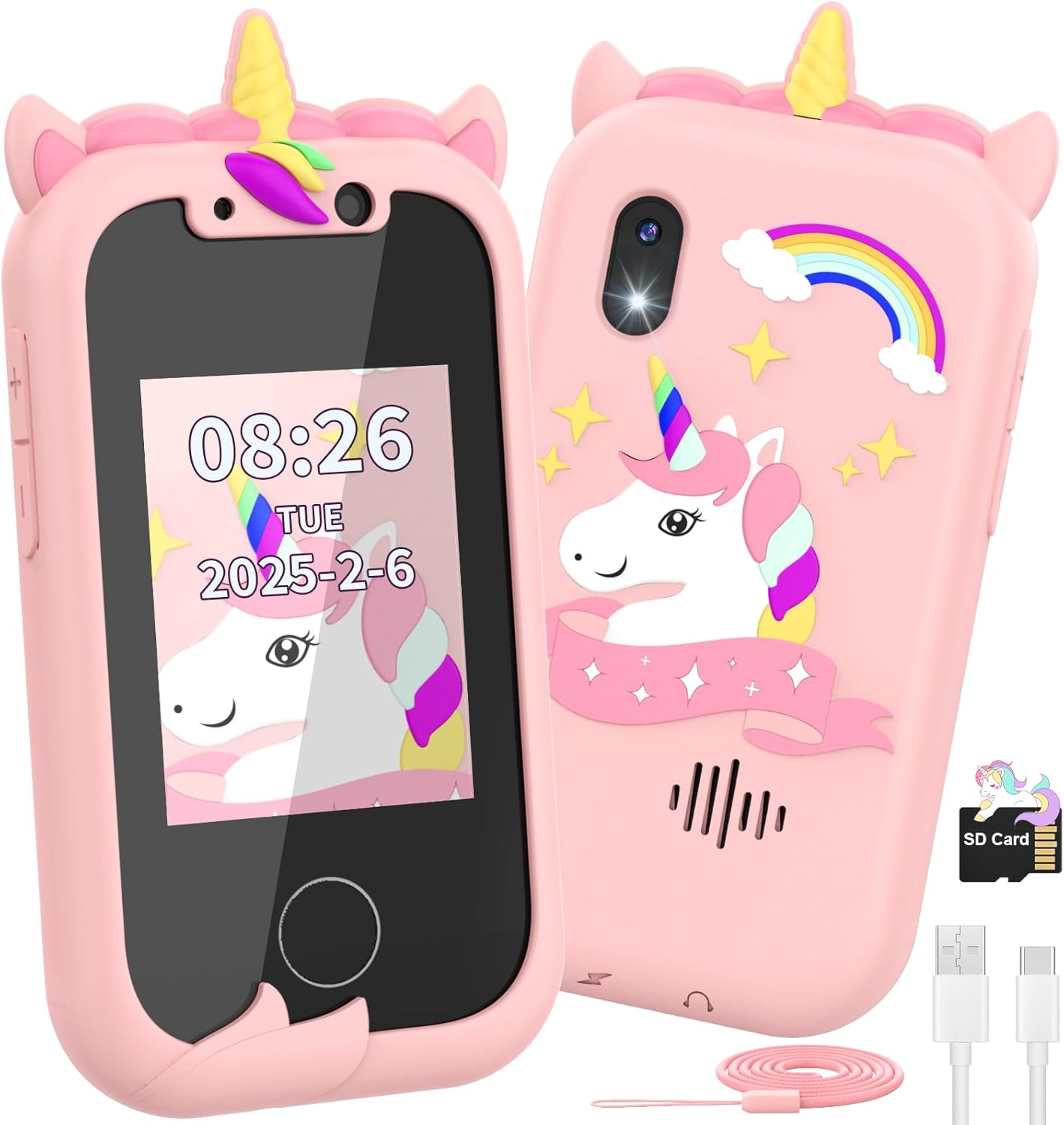 Ashfly Kids Phone for Girls,2.4’’ Kids Smart Phone Learning Toy with Dual Camera Music Player SD Card,Unicorns Christmas Birthday Gifts for 3-8 Year Old Girls