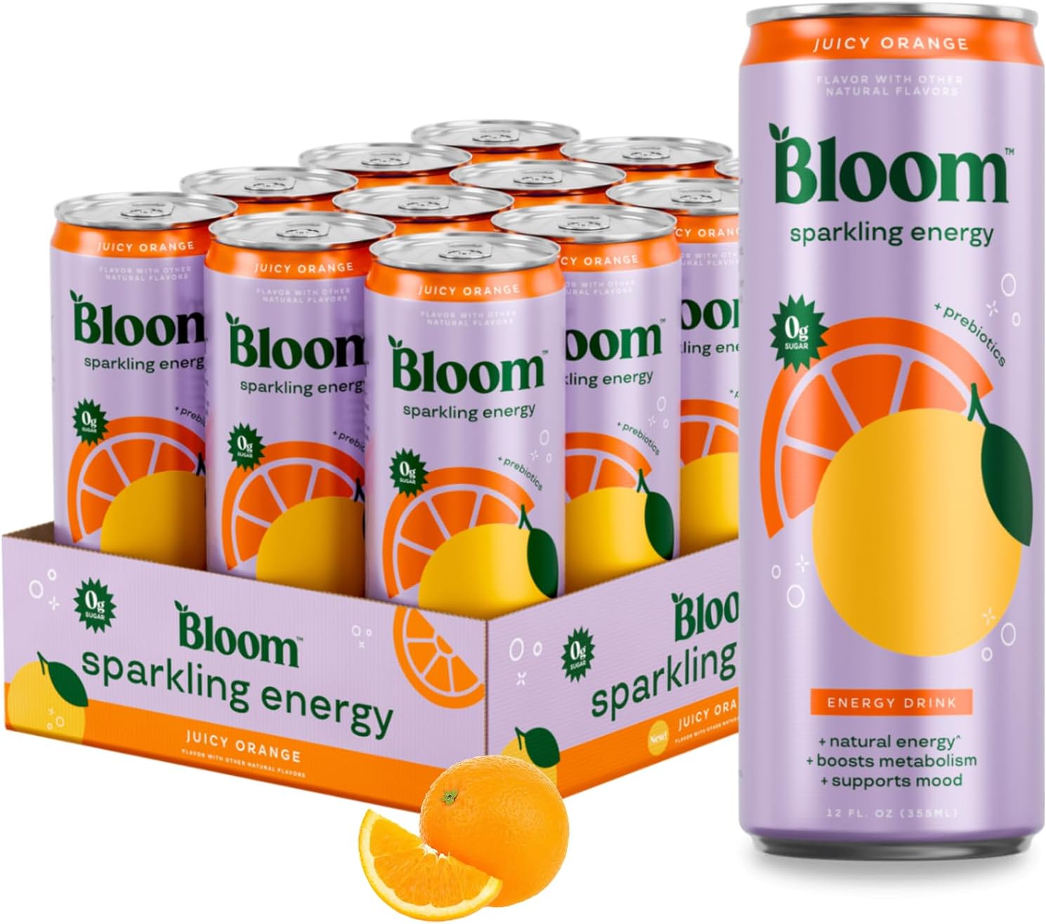 Bloom Nutrition Zero Sugar Energy Drink, Orange, 12oz 12pk
