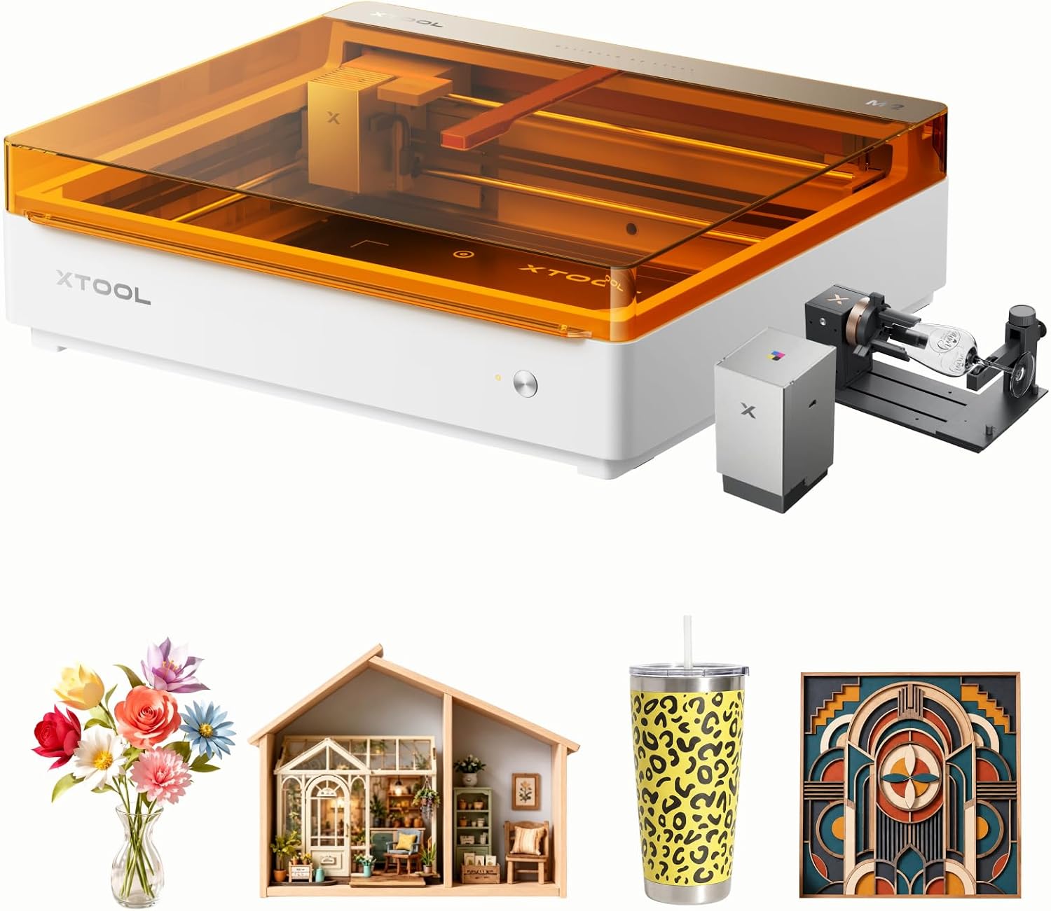 xTool M2 10W Color Craft Laser Engraver, with Dual Cameras, CMYK Inkjet Printer, RA3 Lite Rotray, Class 1 Enclosed Safe Laser Engraving Machine for Wood, Leather, Felt, Fabric, Paper, DIY Crafts