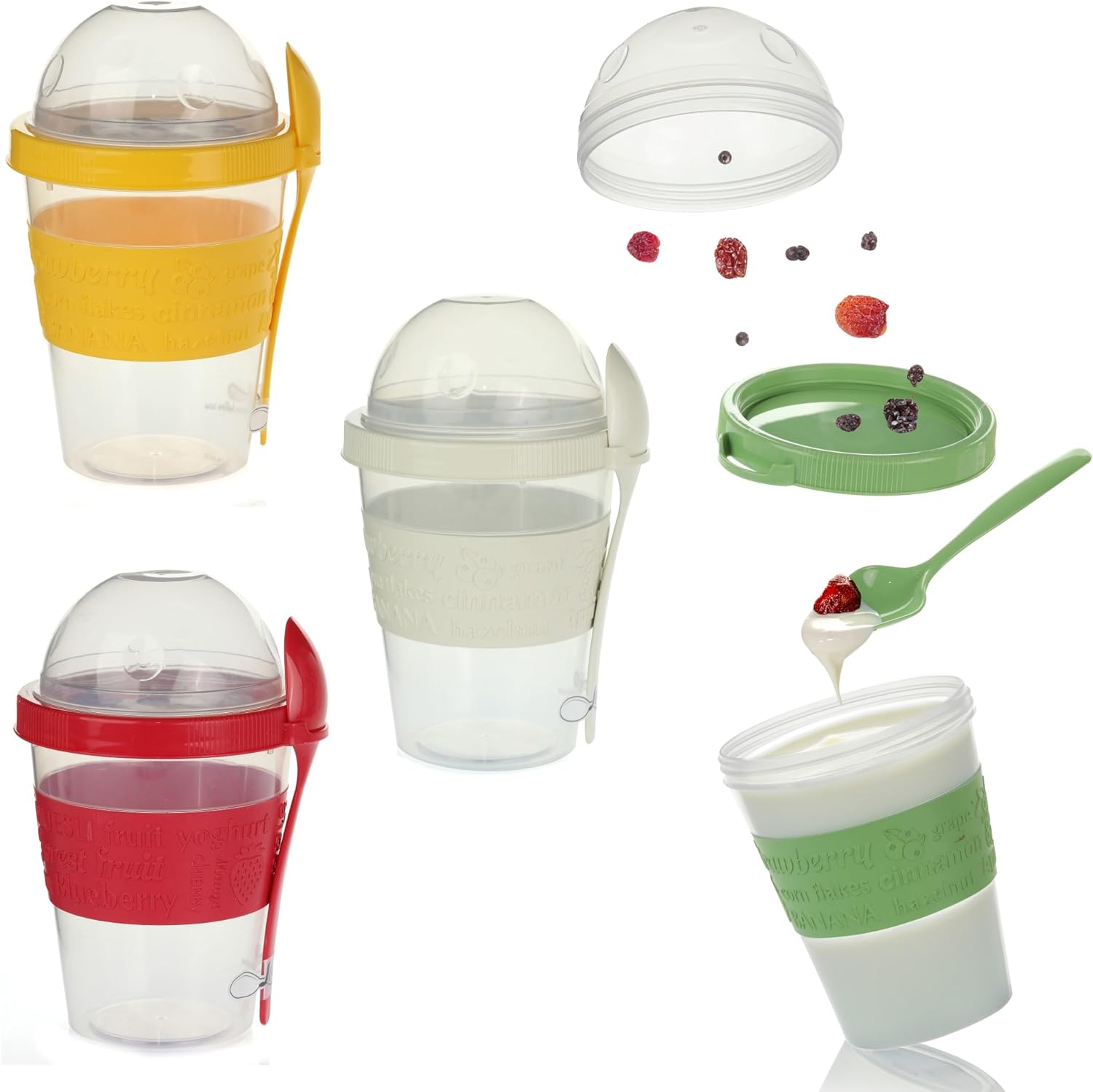 Areste Reusable Parfait Cups With Lids and Spoons - Plastic, On the Go Yogurt Containers With Lids for Granola, Smoothies, Snack Prep, Breakfast - Yogurt Cups With Lid for Oats Cereal (Set 4)