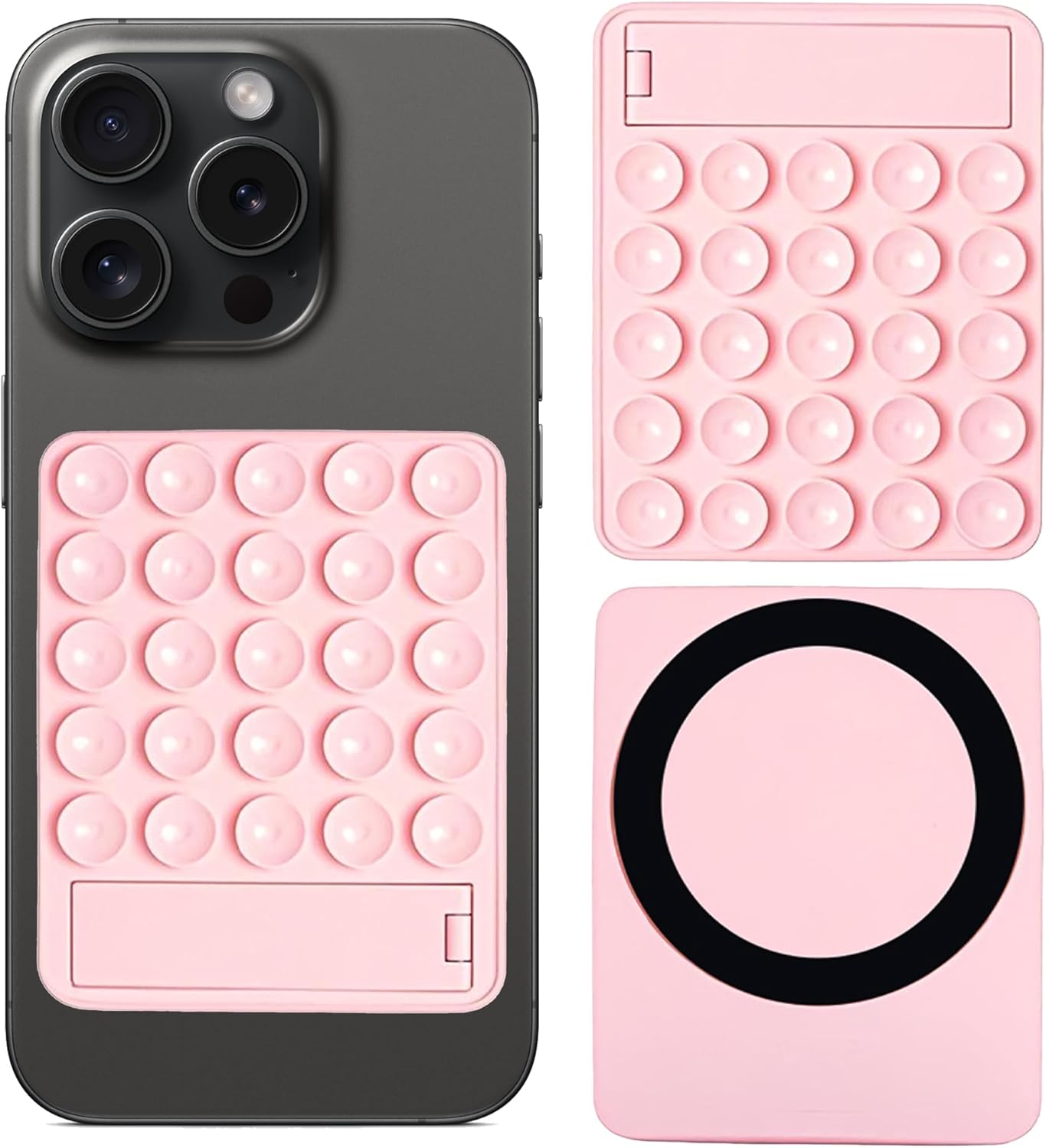 Magnetic Phone Grip with Backing Bracket,Suction Pad, Non Slip Suction Cup with for Selfies and Watch Video,Smartphone Grip Compatible with for iPhone and Android Cases