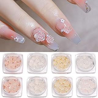 3D Flowers for Nails 88Pcs Colorless Rose Nail Charms 2 Size Light Change 4 Colors with Pearls and Caviar Beads for DIY Acrylic Nail Art Decorations