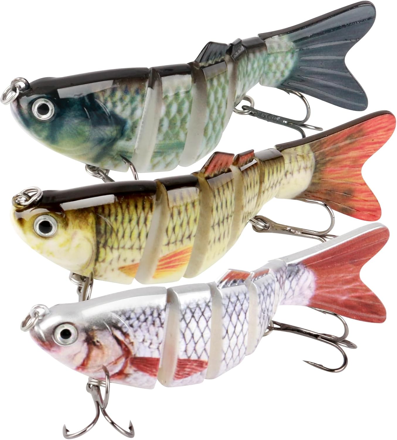 3 Pcs Multi Jointed Swimbaits Fishing Lures Pike Segmented Slow Sinking Swimming Baits with Treble Hooks, Artificial Realistic Lifelike Freshwater and Saltwater Lure for Bass Trout Pike Salmon