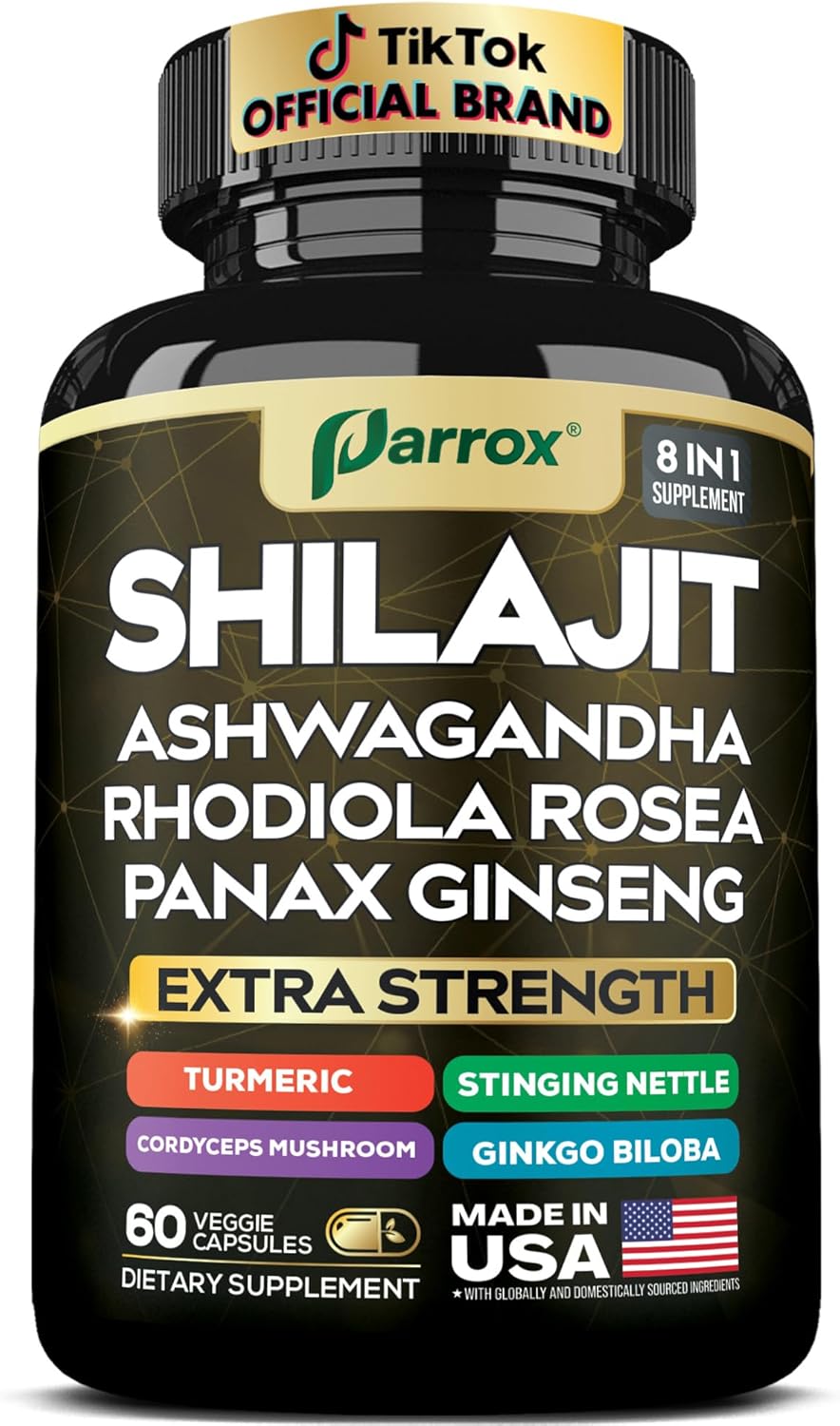 Shilajit Supplement, Panax Ginseng, Ashwagandha, Rhodiola Rosea, Cordyceps Mushroom, Stinging Nettle, Turmeric, Gingko Biloba – Pure Shilajit All in One Supplements for Men and Women (60 Caps)