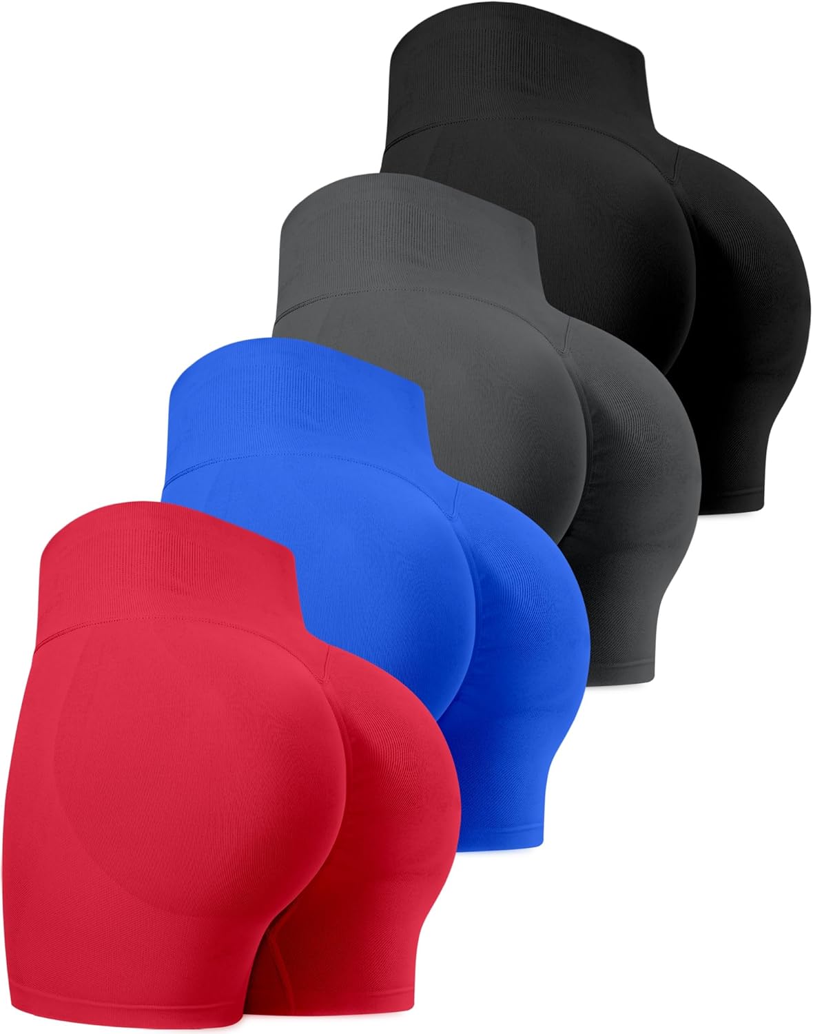 CHRLEISURE Workout Gym Biker Shorts, High Waisted Butt Lifting Scrunch Butt Sports Seamless Shorts Sets 4 Piece