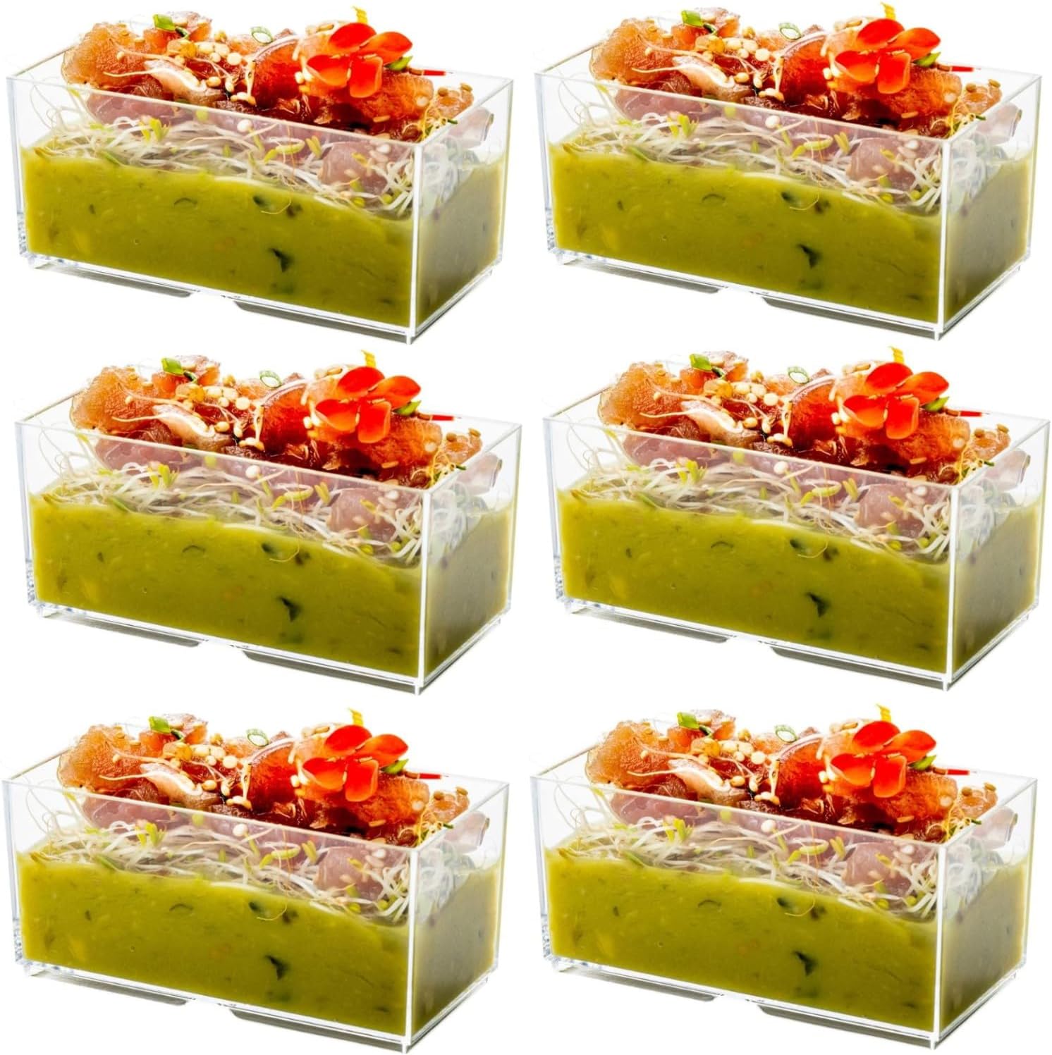 LATERN 50Pcs Plastic Dessert Cups, 140ml Rectangle Dessert Cups Clear Parfait Appetizer Cup Reusable Serving Bowl for Dessert Pudding Mousse Party (9.8 x 4.7cm)