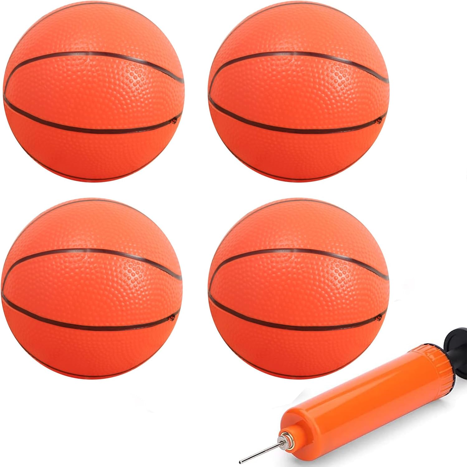 Small Basketball Set, 4pcs 12cm Mini Basketball And 1 Basketball Pump With Needle, Inflatable Kids Basketball Indoor And Outdoor Play, Small Balls For Sports Play (Orange)