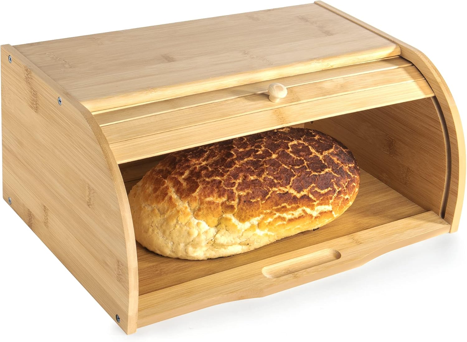 Bamboo Bread Bin | Roll-Top Bread Box | Wooden Kitchen Storage Bin | Bread Container With Roll-Top Lid | M&W