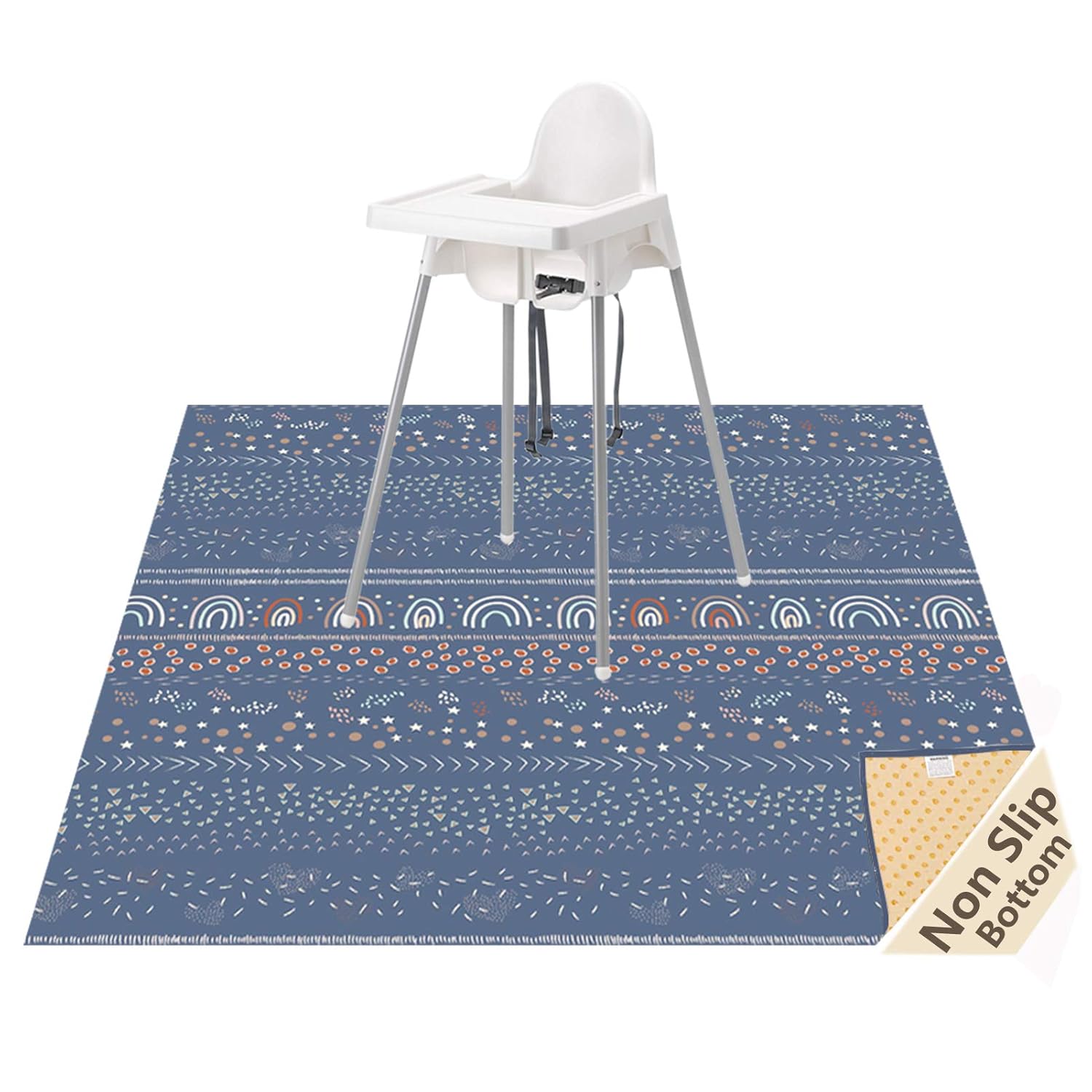 Splat Mat for Under High Chair/Arts/Crafts, WOMUMON 51" Waterproof Spill Mat Washable Non-Slip Floor Protector Splash Mat, Messy Mat and Table Cloth