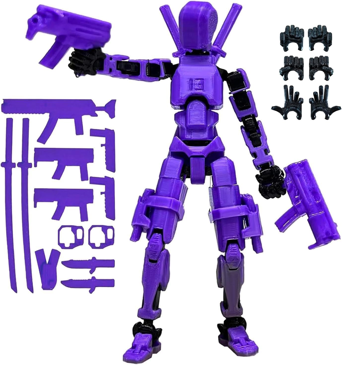 T13 Action Figure with Lots of Accessories,3D Printed Multi-Jointed Titan13 Figure,Purple Dummy 13 Desktop Decorative Toy,(Assembly Completed)