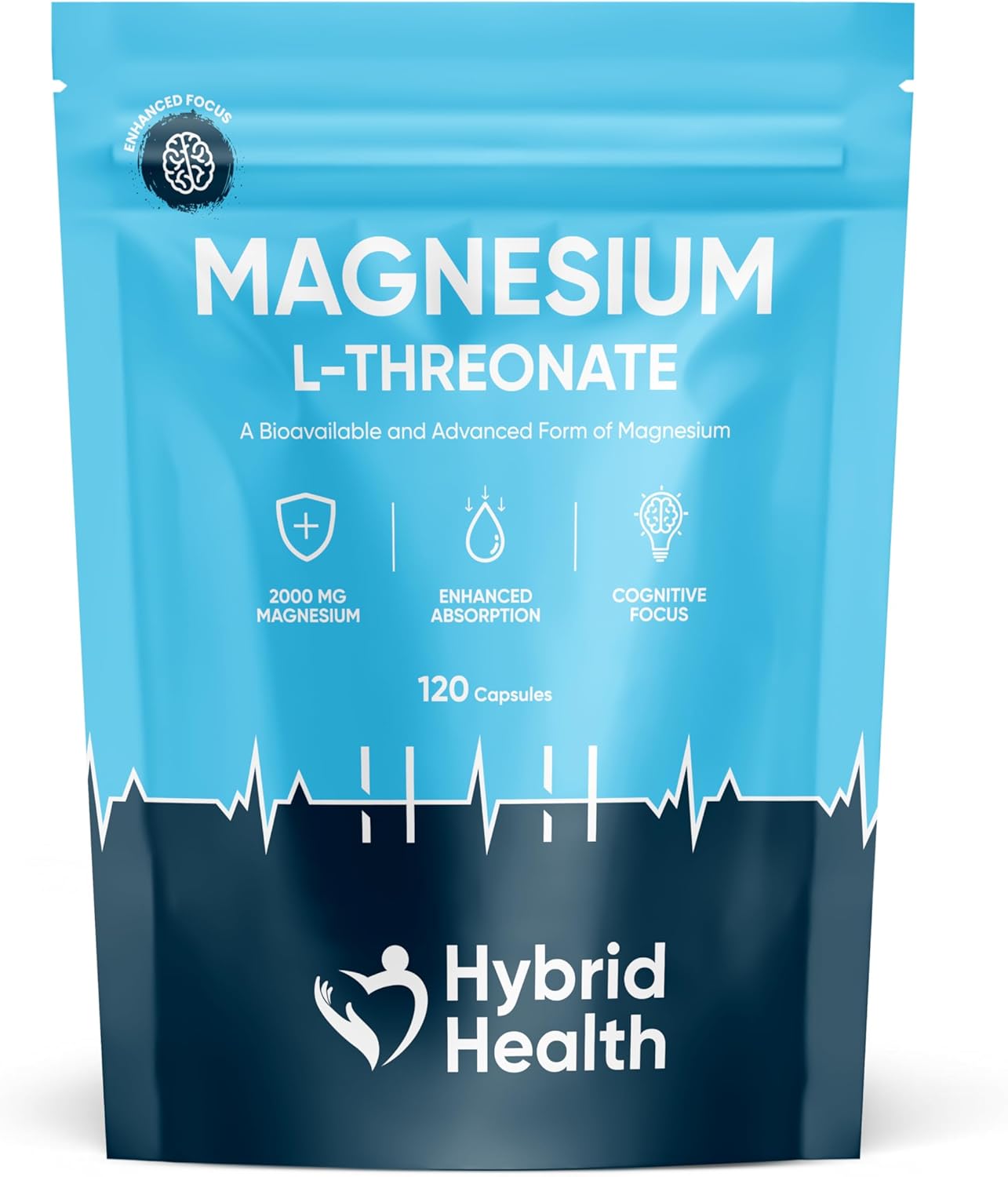 Hybrid Health Magnesium L-Threonate 2000 MG Supplement | 120 High Strength Vegan Capsules | Bioavailable & Advanced Form of Magnesium | Vegan Non-GMO