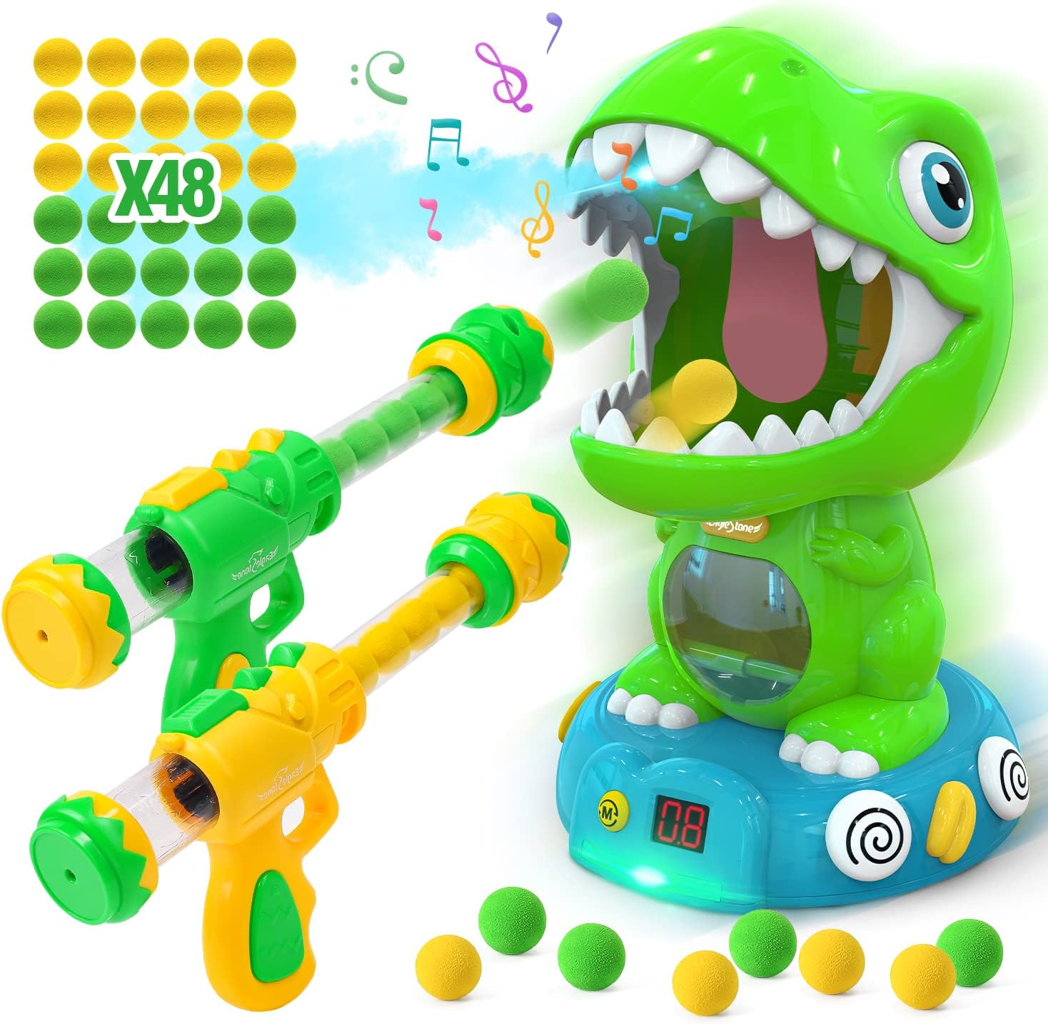 EagleStone Movable Dinosaur Shooting Toy for Kids 5-7 with Spray, Electronic Target Game, 2 Pump Guns, 48 Foam Balls, Score Record, Sound,Christmas Party Favor Gift