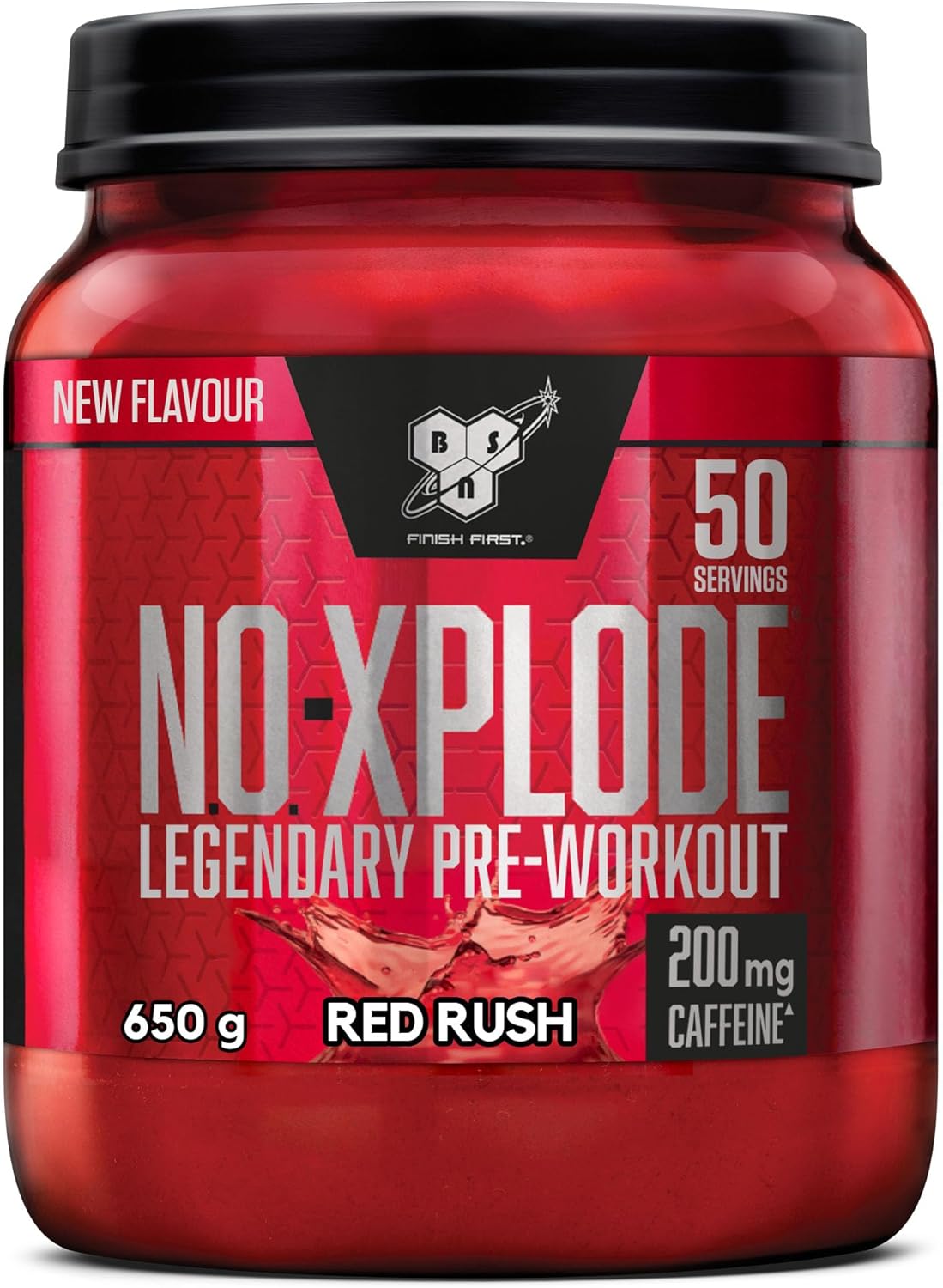 BSN Nutrition N.O.-Xplode Pre Workout Powder Food Supplement, Energy and Focus Booster with Caffeine, Amino Acids, Vitamin C and Zinc, Red Rush Flavour, 50 Servings, 650 g