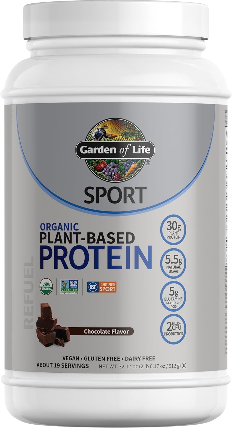 Garden of Life Organic Vegan Protein Powder with Probiotics, BCAAs, NSF Certified, Gluten Free & Sport, Non GMO, Sport Protein Powder, 19 Servings, Chocolate