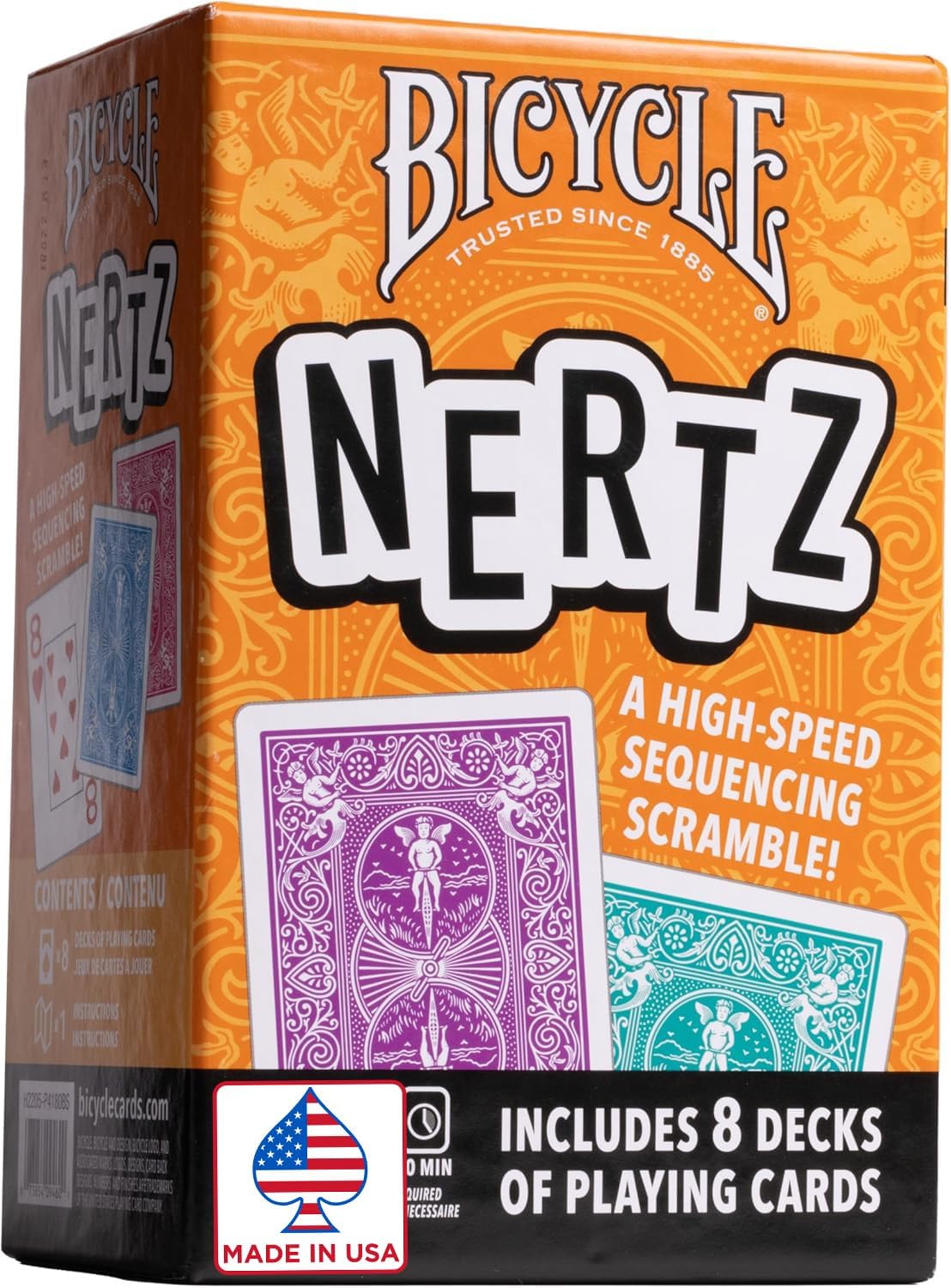 Bicycle Nertz Playing Card Game, 8 Decks of Playing Cards, Fast, Fun, Competitive Multiplayer Solitaire Game, Up to 8 Players, Jumbo Index