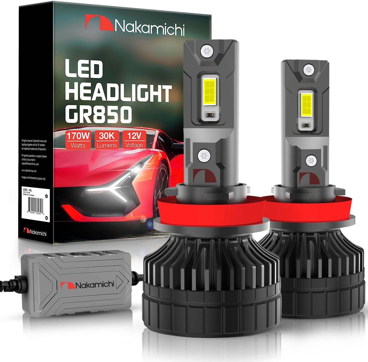 Nakamichi GR850 Series H11 LED Light Bulbs for Replacement, 30,000 Lumens 170W Per Set, Super Bright Daylight White, Plug and Play, High & Low Beam, Pack of 2 6000K, H11 (H8 H9)