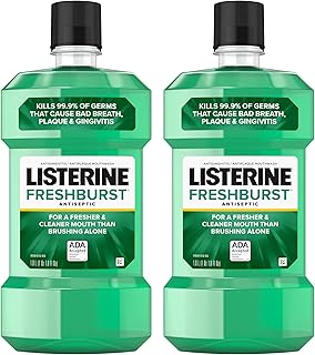 Listerine Freshburst Antiseptic Mouthwash for Bad Breath, Kills 99.9% of Bad Breath Germs & Fights Plaque & Gingivitis, ADA Accepted Mouthwash, Spearmint, Convenience Pack, 1 L, 2 Pack