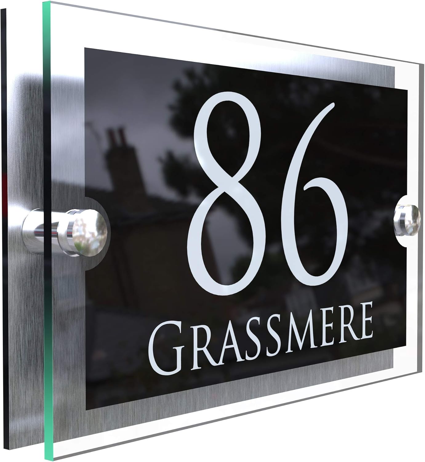 K Smart Sign House Sign Modern Glass Effect Acrylic Door Number Name Road Plate Plaque, Grey|blue|black
