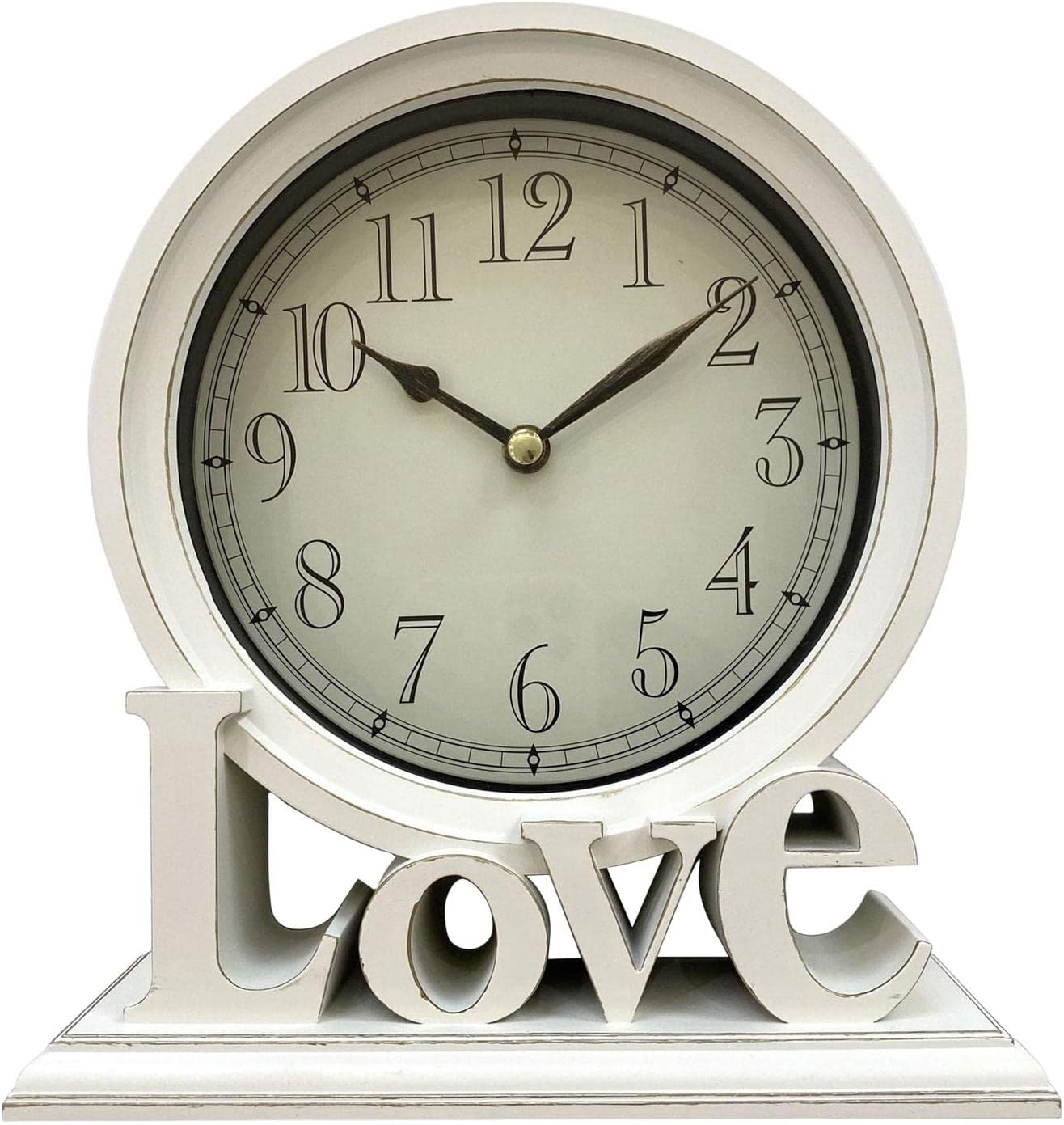 LOVIVER Round Desk Clock Mantel Clocks Silent Shelf Watches Table Clocks Fireplace Non Ticking Digital for Wedding Bedside Decors Bedroom Farmhouse, White