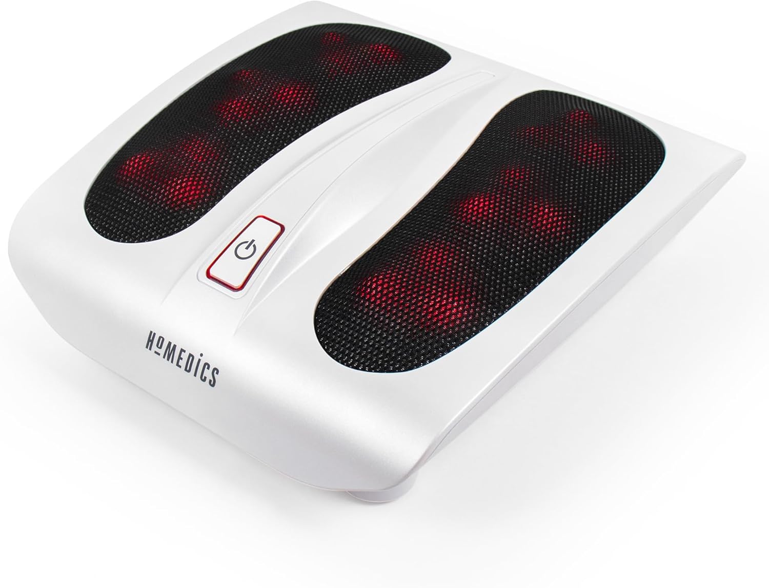 HoMedics Shiatsu Plastic Foot Massager with Heat - Deep Kneading, Deluxe Heated Foot Massager, 6 Rotating Massaging Nodes & 18 Massage Heads, Mains Powered with Easy Toe Touch Control - White,