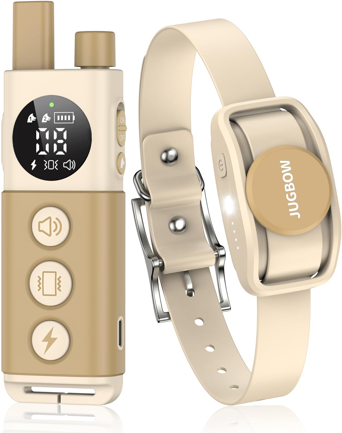 Jugbow Dog Training Collar - 4200FT Remote Dog Collar with 3 Training Modes, Electric Collar with LED Light & IPX8-Waterproof, Rechargeable E-Collar for Small Medium Large Dogs (Beige)