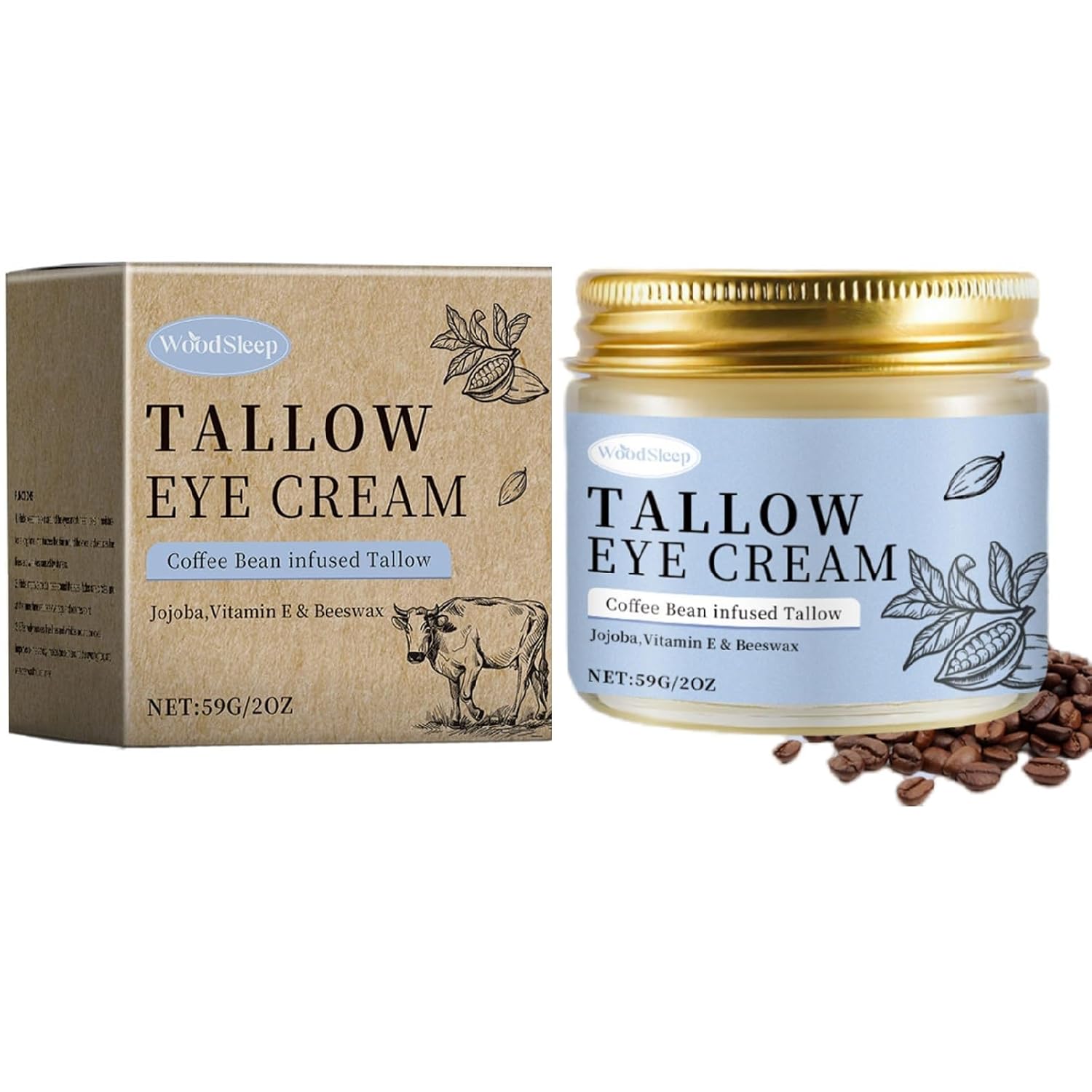 Coffee Beef Tallow Eye Cream for Dark Circles, Beef Tallow for Skin Caffeine Eye Cream, Organic Grass Fed Beef Tallow Eye Treatment Reduce Puffiness Anti-Aging Under Eye Cream