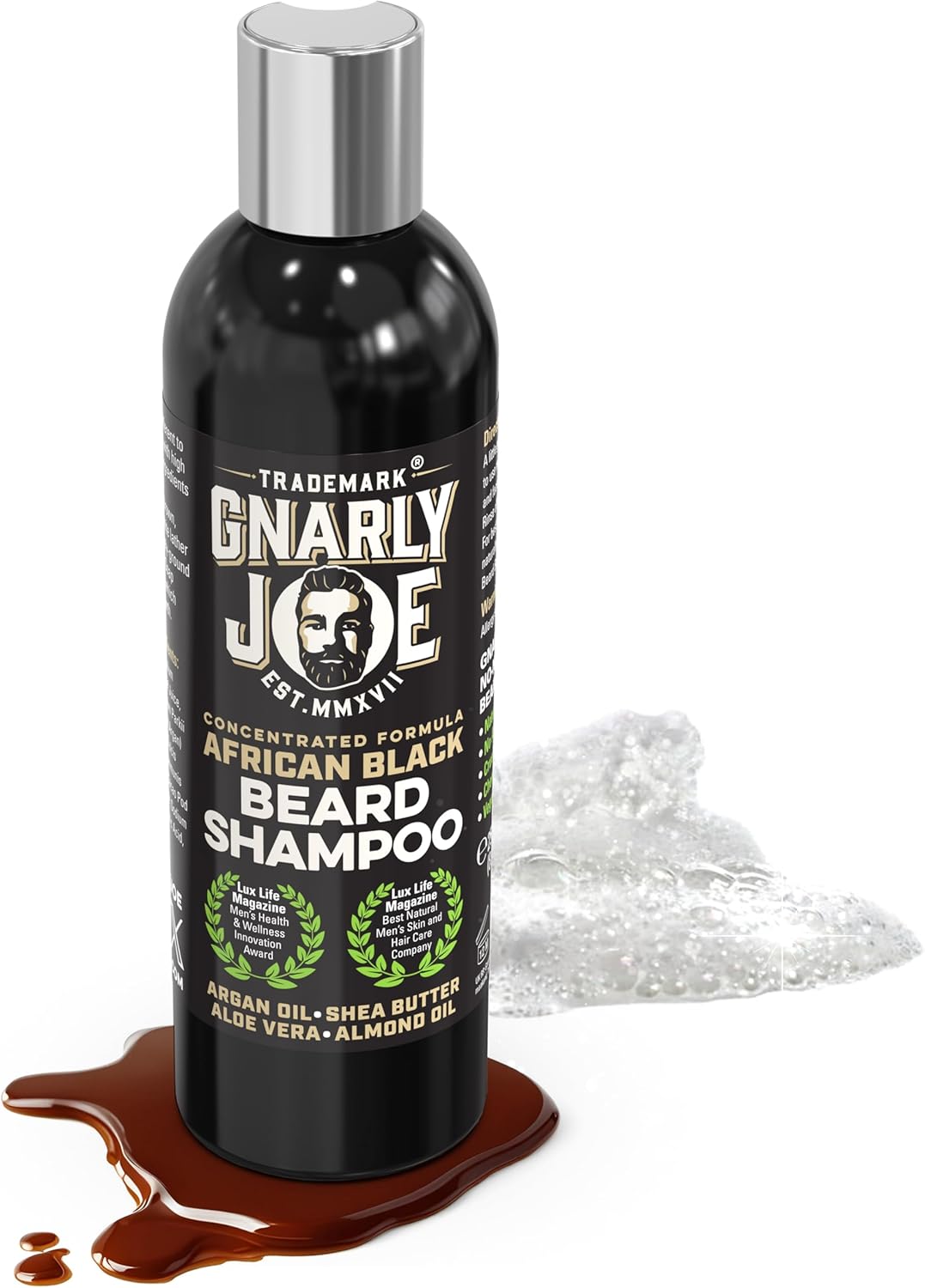 Gnarly Joe Beard Shampoo for Men - 250ml Natural Face Wash with African Black Soap, Argan Oil & Shea Butter - Beard Dandruff Shampoo Care - Vegan Beard Soap & Beard Wash for Men - UK Made