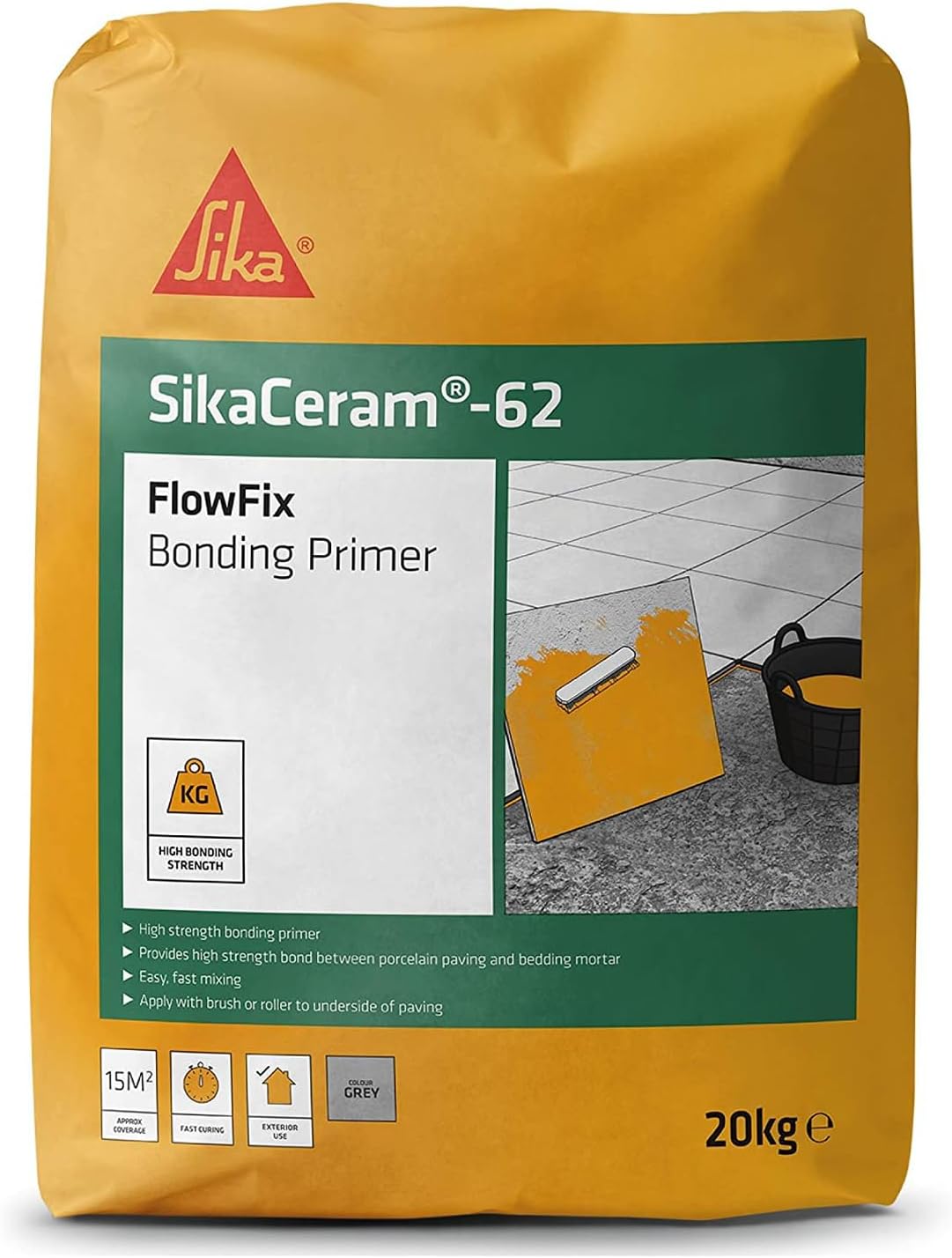 Sika SikaCeram 62 Flow Fix Bonding Primer for Porcelain Paving – High-Strength – Fast Curing – Grey – 20 kg