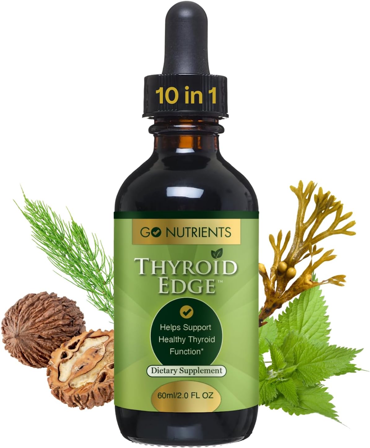 Go Nutrients Thyroid Edge – Thyroid Support for Women & Men - Natural Herbal Blend Supplement Rich in Iodine for Energy & Enhanced Wellness - High Absorbing Liquid Drops, 2oz Bottle