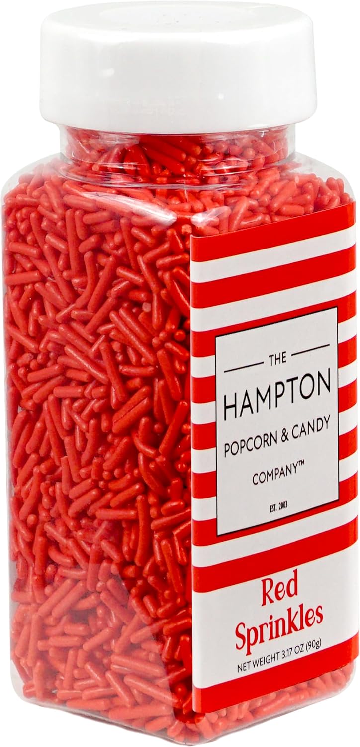The Hampton Candy Company Sprinkles Jimmies 3.17oz Sprinkles Cake Decorating Sprinkles Cake Sprinkles Baking Sprinkles Ice Cream 3.17oz (Pack of 1) Red