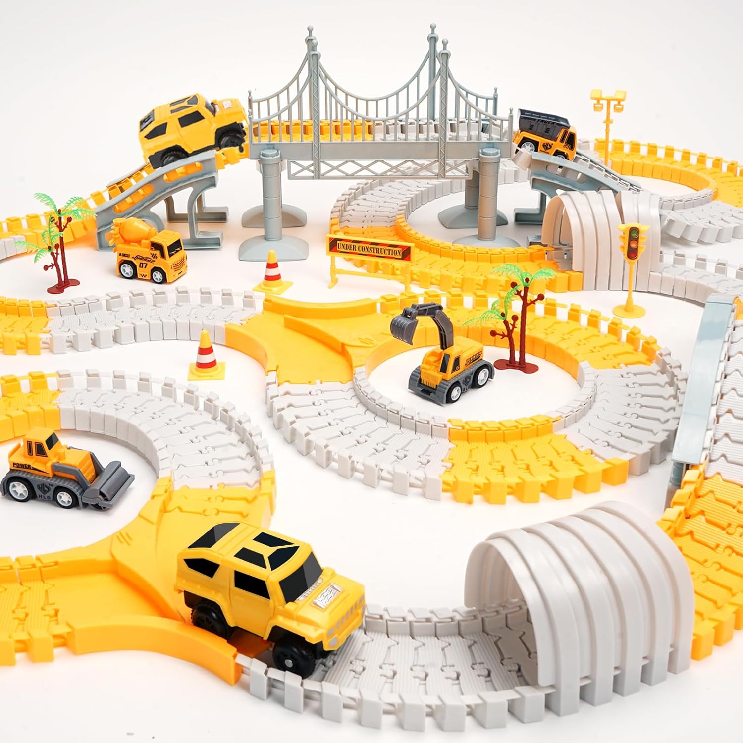 329 pcs Race Track Set for Toddler, Construction Track Car Toys, Flexible Car Tracks with 6 Cars, Presents for Kids Age 3+