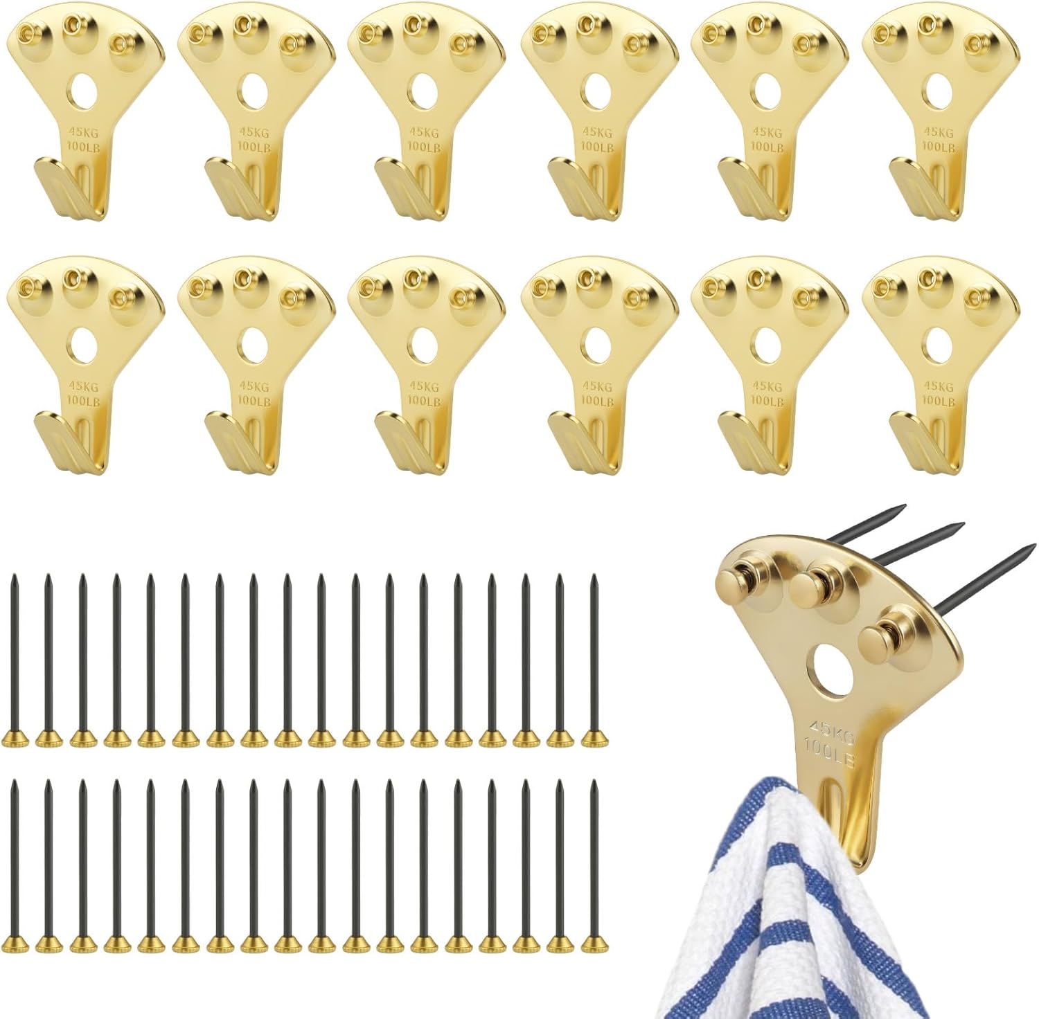 Aihoom 12pcs German Style Hooks with Nails, Heavy Duty Picture Frame Hangers for Plaster Walls, Professional Photo/Heavy Mirror Hanging Kit, Supports Up to 100 lbs