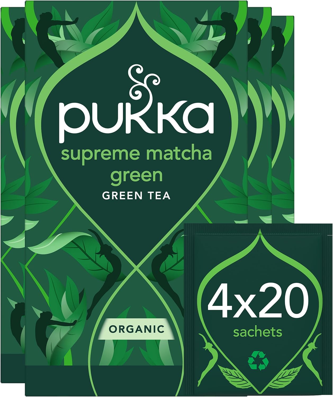 Pukka Herbs | Supreme Matcha Green Organic Tea Box | Energizing Tea With Matcha Powder | Ideal For Daily Vitality | 4 Packs | 80 Plant Based Biodegradable Tea Bags