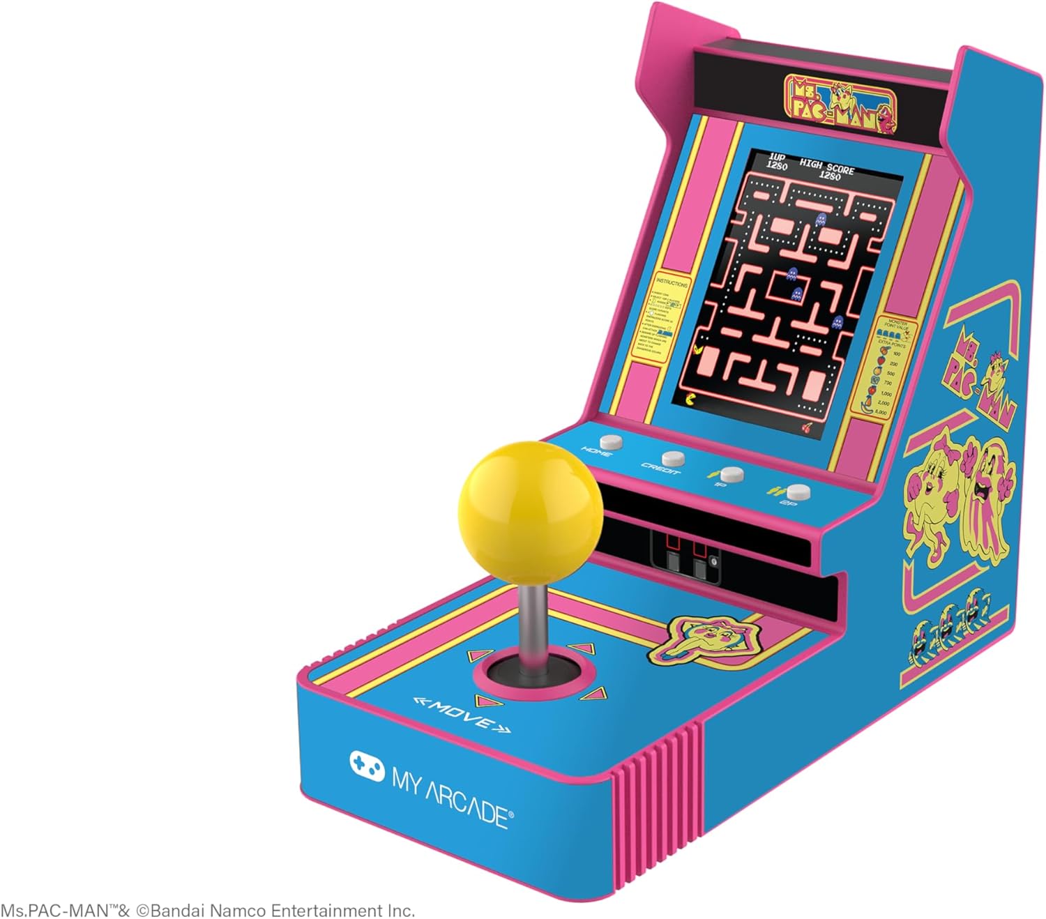 My Arcade Ms. Pac-Man Joystick Player: Arcade Classics, Officially Licensed Mini Video Game Console, 2 Game Modes, Portable Fun Game for Kids and Adults