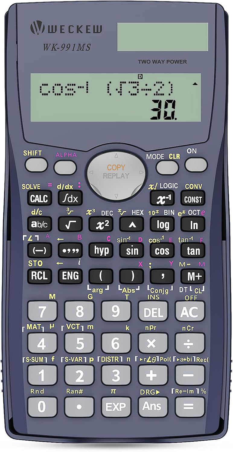 WECKEW Scientific Calculator, Engineering Scientific Calculator with Solar Power. 401 Function, 2-Line LCD Display - Suitable for School Students, Teachers and Business Use，Perfect for GCSE