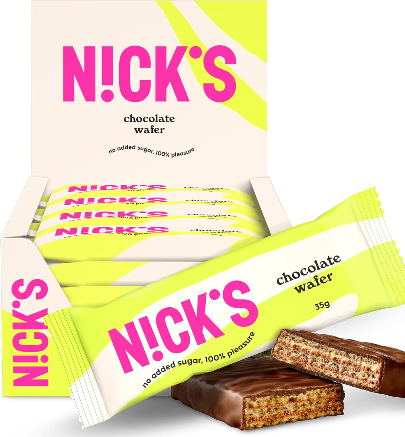 NICKS Chocolate Wafer Bars, Low Carb Biscuits Candy Snack Bar, 165 Calories, No Added Sugar Gluten Free Sweets (Multipack 24x35g)