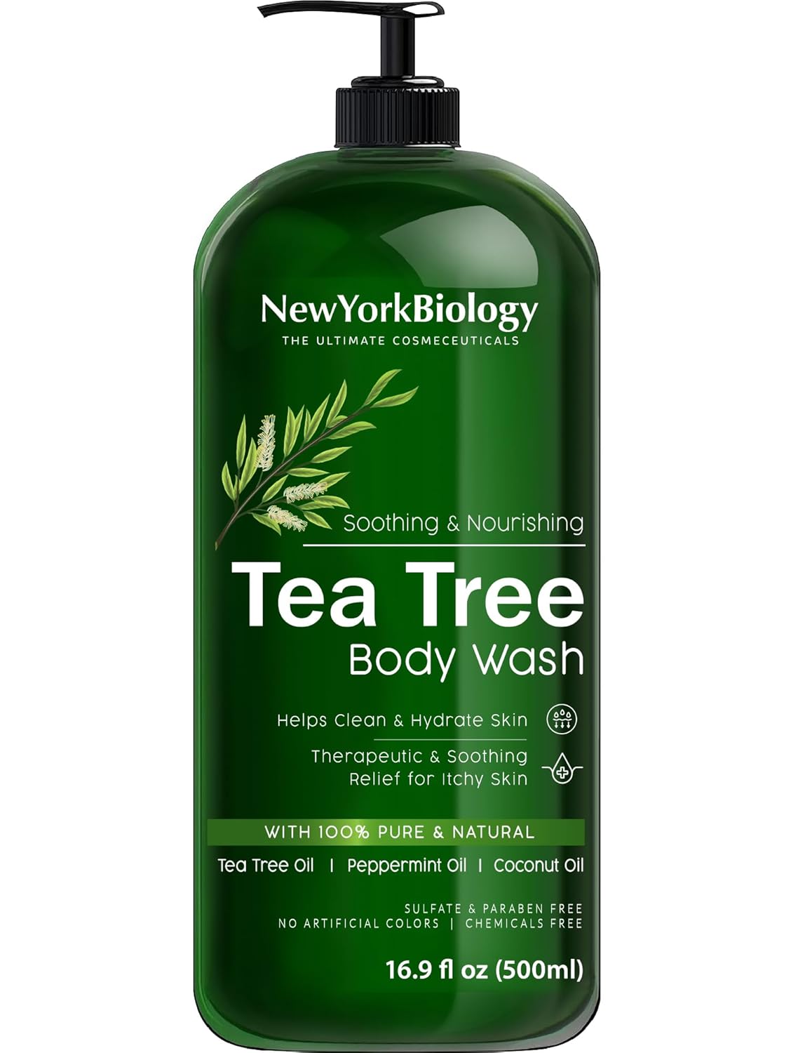 New York Biology Tea Tree Body Wash for Men and Women - Moisturizing Body Wash Helps Soothe Itchy Skin, Jock Itch, Athletes Foot, Nail Fungus, Eczema, Body Odor and Ringworm - 16.9 Fl Oz