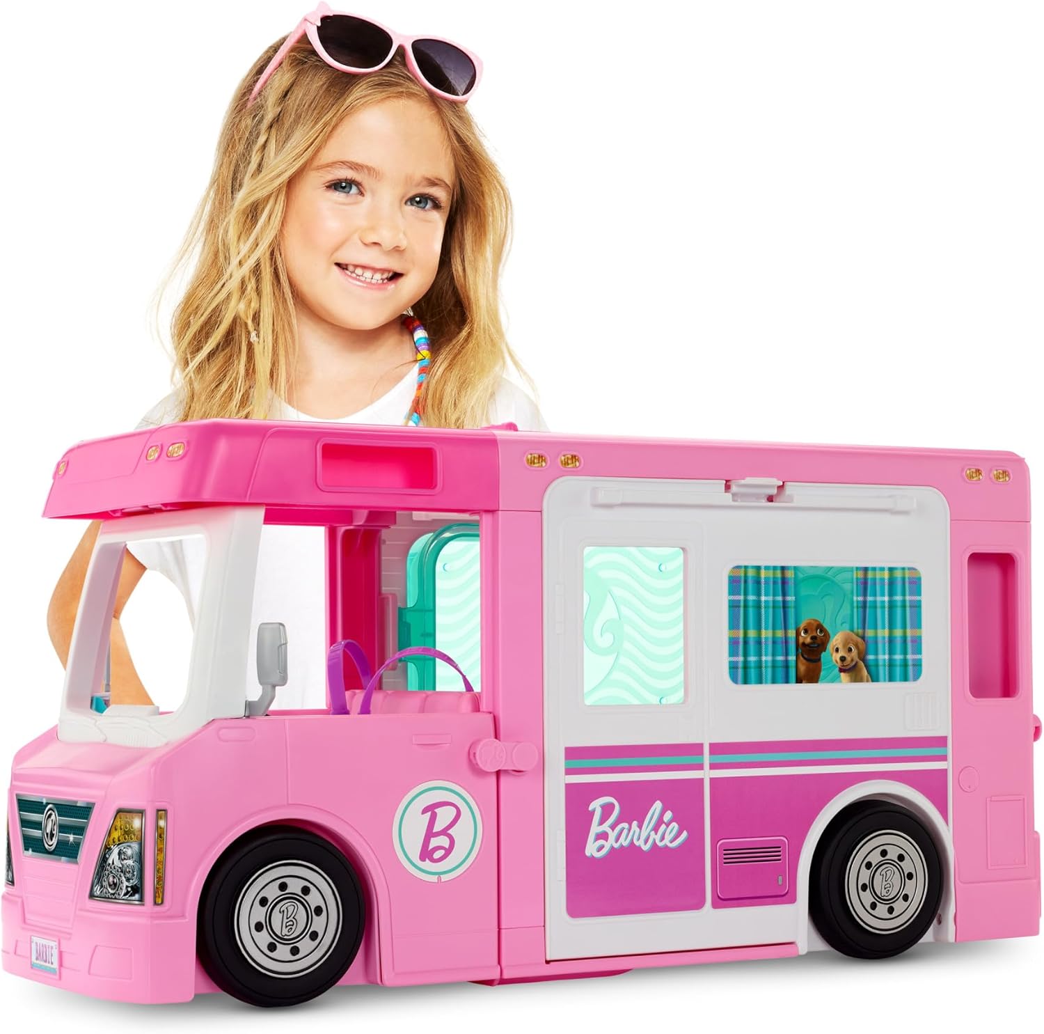 Barbie 3-in-1 DreamCamper Vehicle, Approx 3-ft, Transforming Camper with Pool, Truck, Boat and 60 Accessories, Makes a Great Gift for 3 to 7 Year Olds