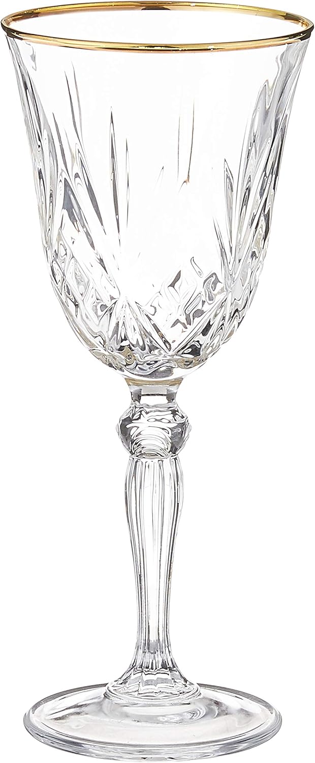 Lorren Home Trends Siena Collection Crystal White Wine Glass with Gold Band Design, Set of 4,6 fl oz