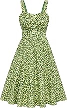 Belle Poque Women's Vintage Sleeveless Floral Ruched Summer Sweatheart Neck A-Line Swing Midi Dress