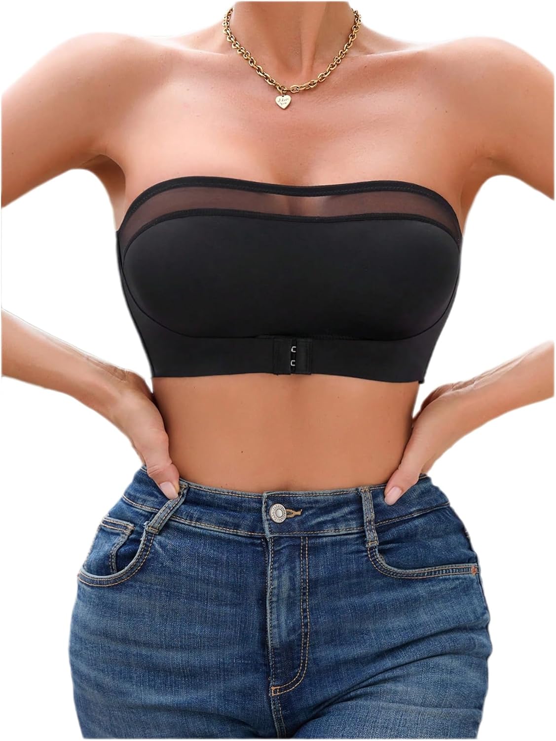 GORGLITTER Women's Mesh Wireless Front Fastening Bras Sexy Strapless Sheer Comfy Bandeau Bras