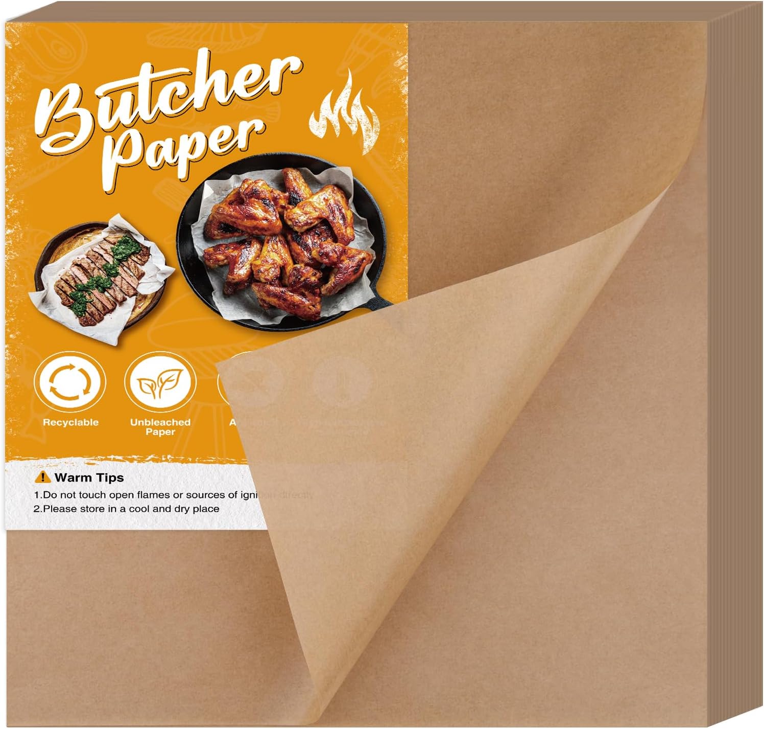 NEBURORA 60Pcs Brown Butcher Paper Sheets, 12 x 12 Inch, Uncoated, Unwaxed, Disposable, Smoke Trapping, Steam Releasing, Ideal for Smoking, Resting, Serving, Storing Meats